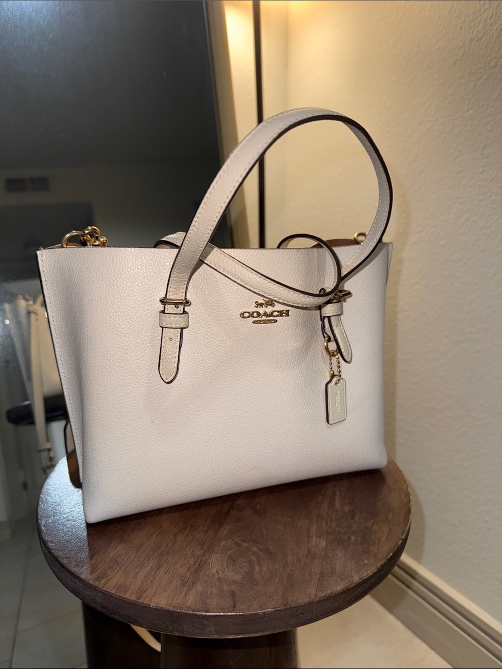 Coach Cream Pebbled Leather Shoulder Tote with Gold Hardware